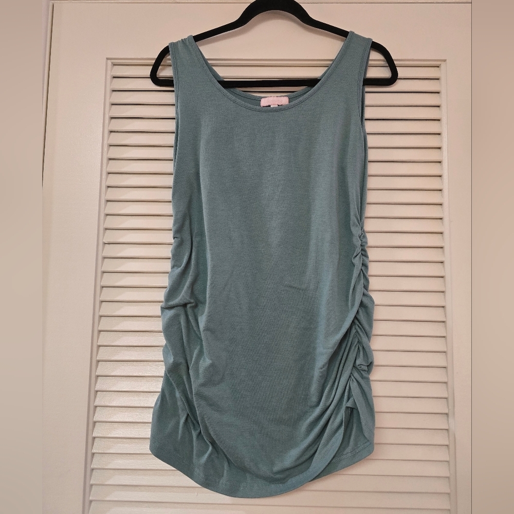 Bhome - (Maternity) Greenish-Blue Sleeveless Top With Ruched Side Detail